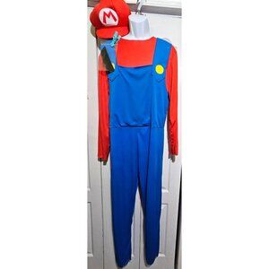 Super Mario Costume Hat Mustache Nintendo Halloween Disguise Adult Men's L-XL